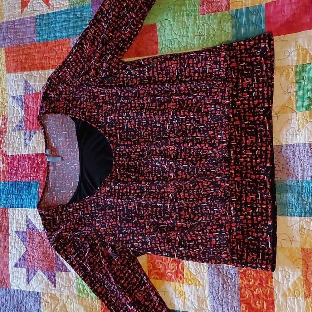 B-Slim Red Black Print Scoop Neck 3/4 Sleeve Dressy Top XL